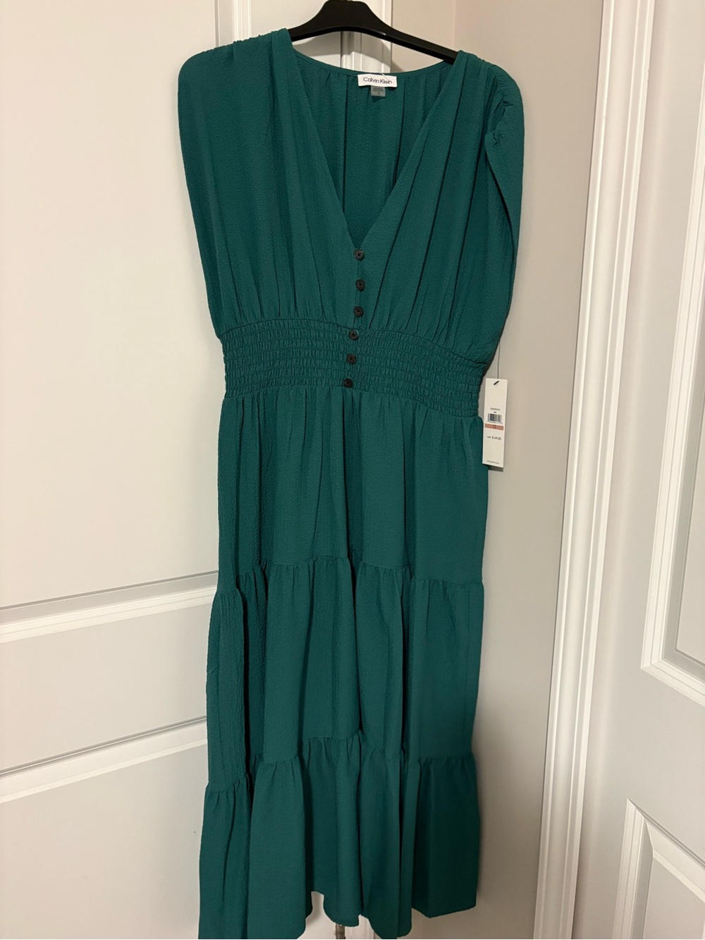 Calvin Klein Teal V-Neck Tiered Maxi Dress